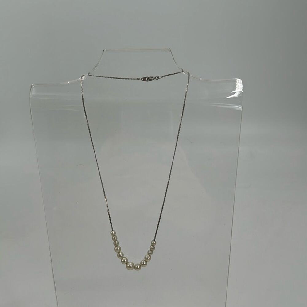 Vintage 90s silver chain faux pearl choker necklace